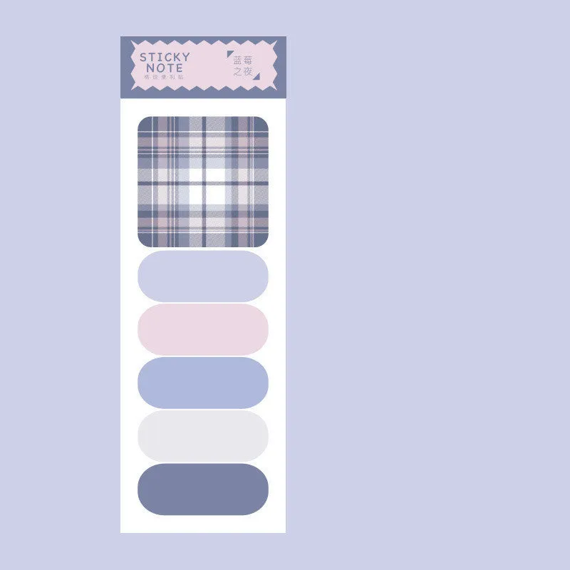 Colourful plaid memo pad sticky notes pack with six designs, 120 sheets total, each sheet 67mm by 200mm.