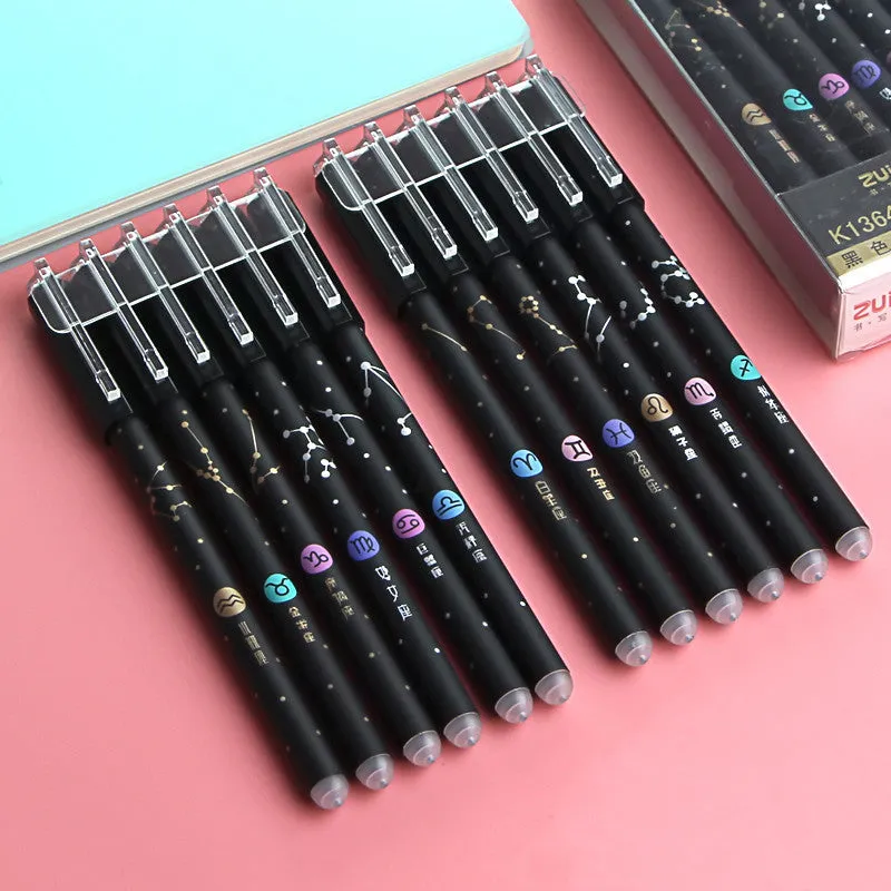 12 constellation-themed gel pens with 0.5mm needle-tube tips in five different style options
