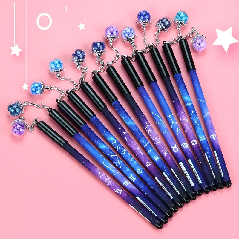 12 constellation-themed gel pens with 0.5mm needle-tube tips in five different style options