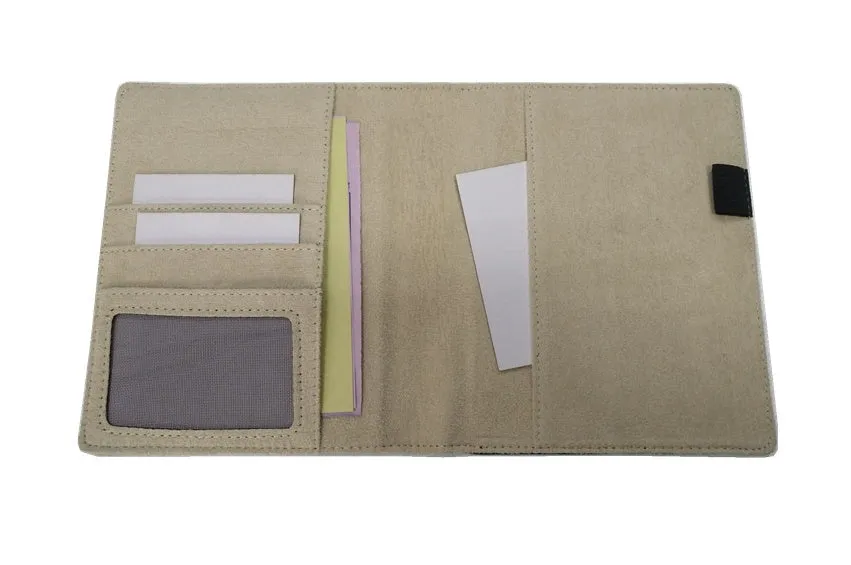 Blue imitation leather A5 notebook cover with a classic car line drawing design.