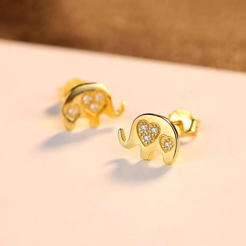 Geometric shaped silver earrings with gem setting, shown in gold and silvery finishes.