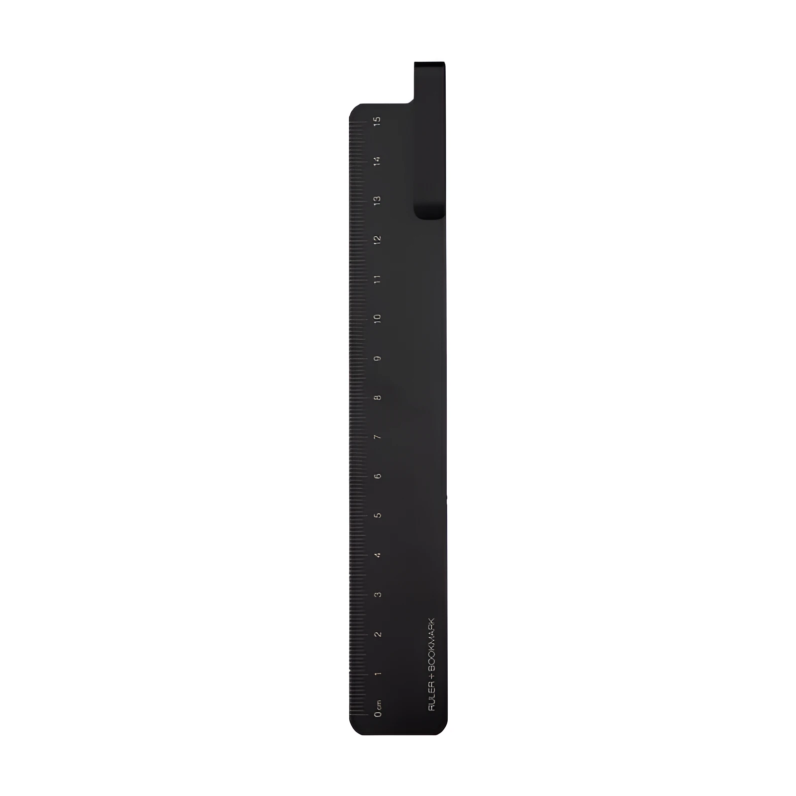 15cm black aluminium ruler with laser-engraved scales and bookmark function