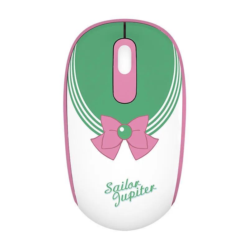 Pink Sailor Moon wireless mouse with USB receiver on a desk.
