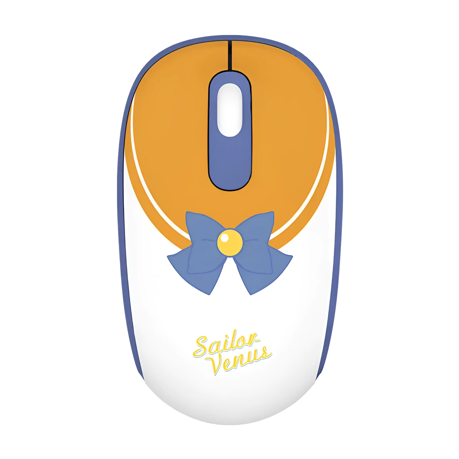 Pink Sailor Moon wireless mouse with USB receiver on a desk.