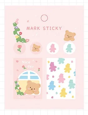 Pack of Sweet Notes 15mm by 50mm PVC index stickers in various colours and decorative styles.