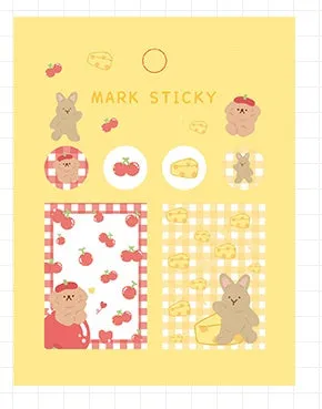 Pack of Sweet Notes 15mm by 50mm PVC index stickers in various colours and decorative styles.