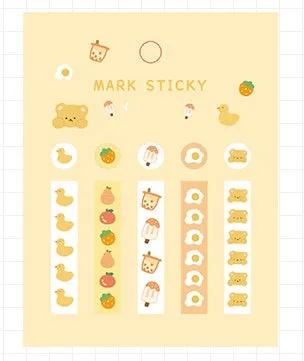 Pack of Sweet Notes 15mm by 50mm PVC index stickers in various colours and decorative styles.