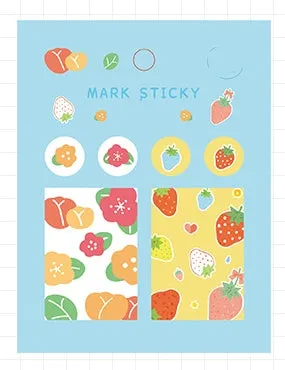 Pack of Sweet Notes 15mm by 50mm PVC index stickers in various colours and decorative styles.