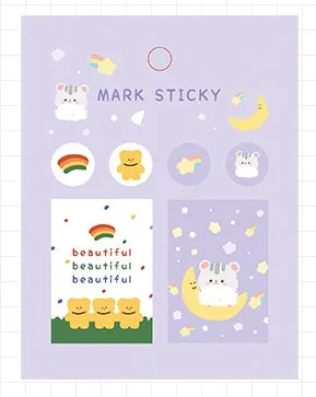 Pack of Sweet Notes 15mm by 50mm PVC index stickers in various colours and decorative styles.