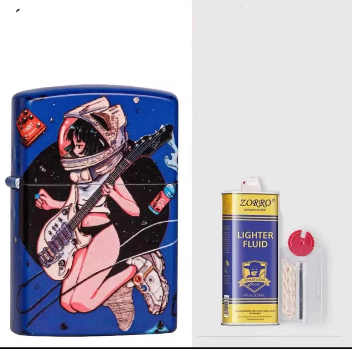 Windproof kerosene lighter with pure copper case and decorative design, showing grinding wheel and storm holes.