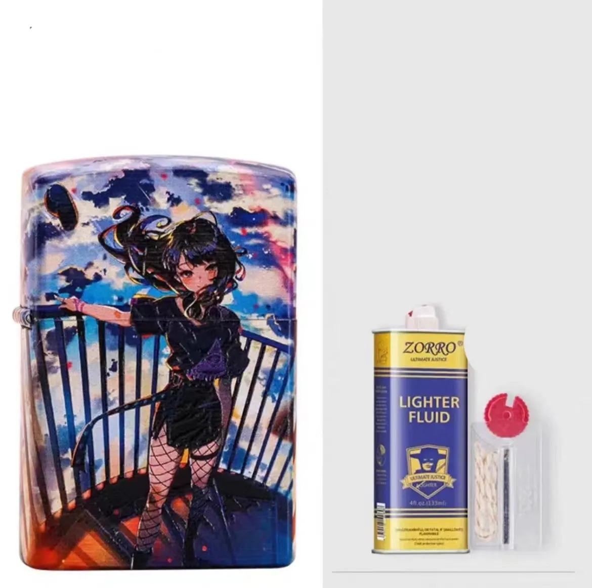 Windproof kerosene lighter with pure copper case and decorative design, showing grinding wheel and storm holes.