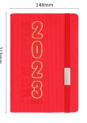 Student almanac notebook with imitation leather cover showing schedule calendar layout and Daolin paper pages