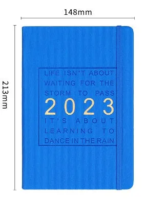 Student almanac notebook with imitation leather cover showing schedule calendar layout and Daolin paper pages