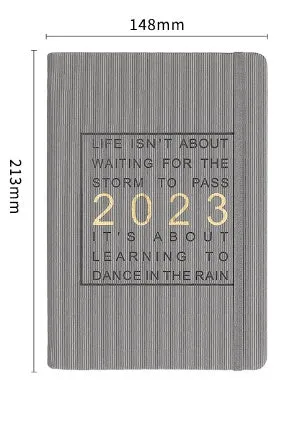 Student almanac notebook with imitation leather cover showing schedule calendar layout and Daolin paper pages