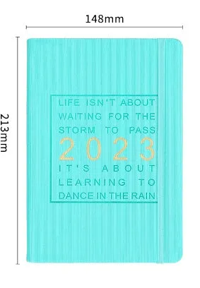 Student almanac notebook with imitation leather cover showing schedule calendar layout and Daolin paper pages