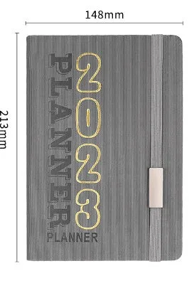 Student almanac notebook with imitation leather cover showing schedule calendar layout and Daolin paper pages