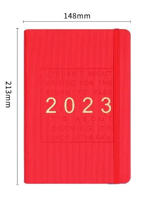 Student almanac notebook with imitation leather cover showing schedule calendar layout and Daolin paper pages