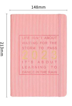 Student almanac notebook with imitation leather cover showing schedule calendar layout and Daolin paper pages
