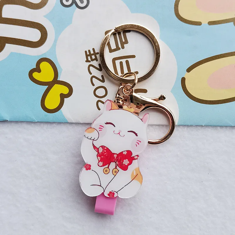Lucky Cat Tens of Thousands of Blessing plastic card sleeve with ferrule pendant in cartoon style