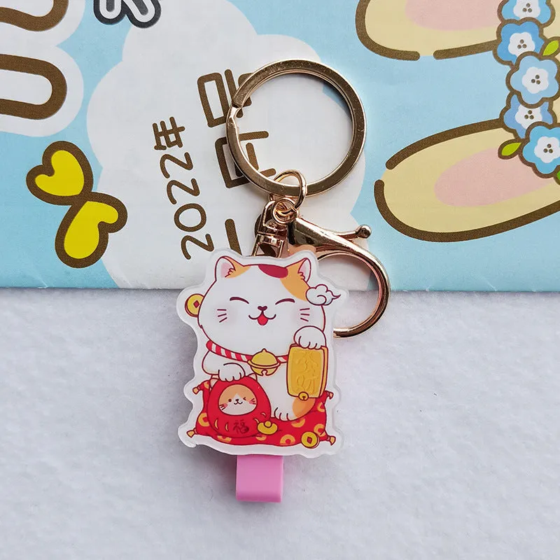 Lucky Cat Tens of Thousands of Blessing plastic card sleeve with ferrule pendant in cartoon style
