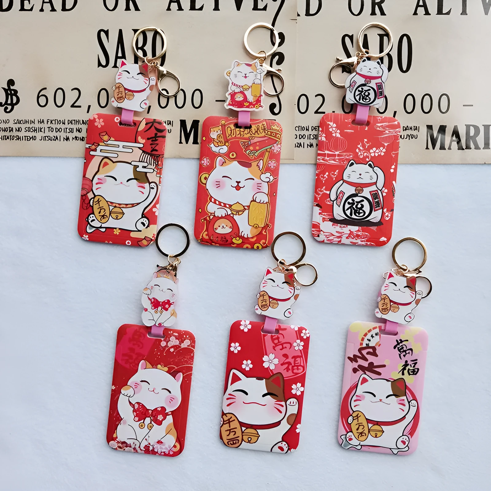 Lucky Cat Tens of Thousands of Blessing plastic card sleeve with ferrule pendant in cartoon style