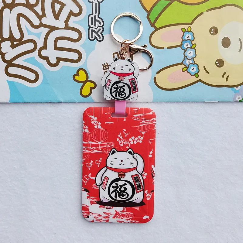 Lucky Cat Tens of Thousands of Blessing plastic card sleeve with ferrule pendant in cartoon style