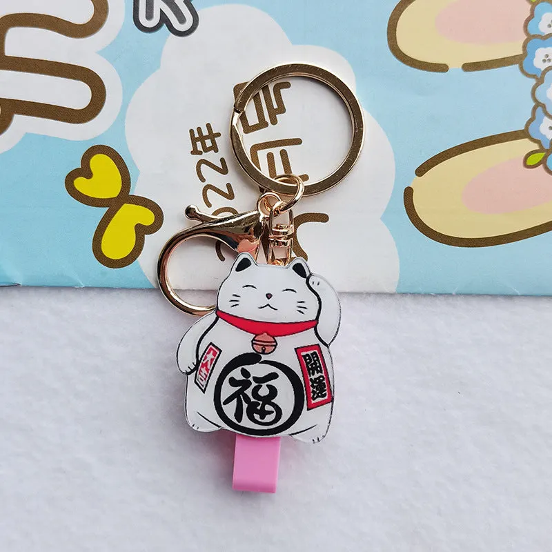 Lucky Cat Tens of Thousands of Blessing plastic card sleeve with ferrule pendant in cartoon style
