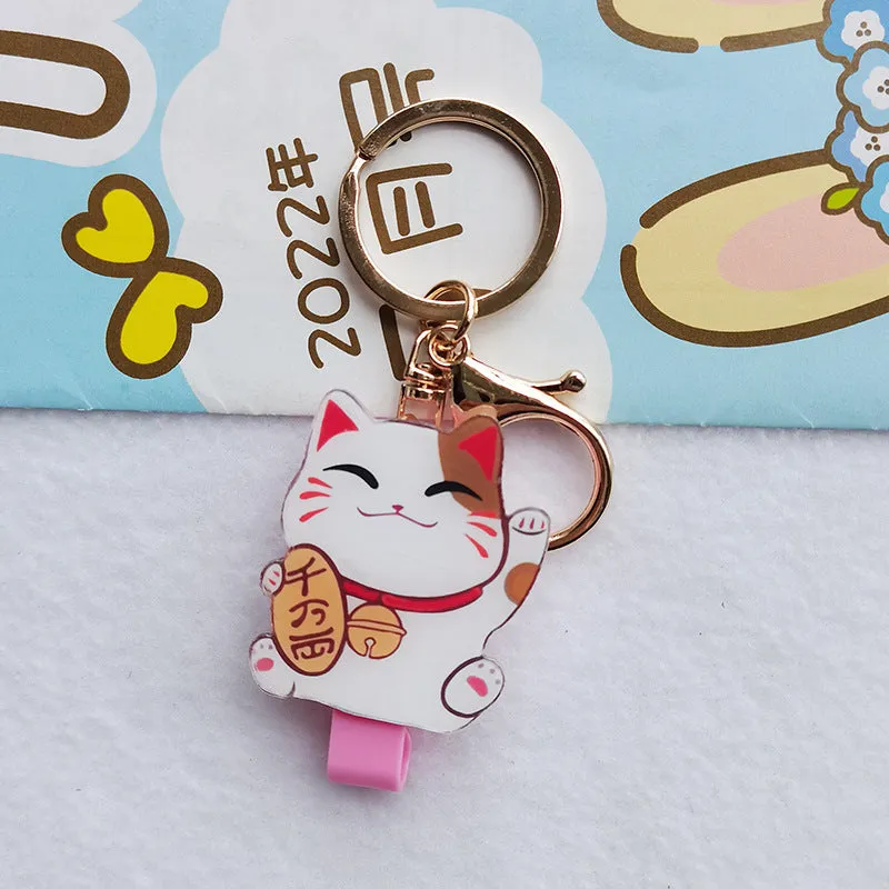 Lucky Cat Tens of Thousands of Blessing plastic card sleeve with ferrule pendant in cartoon style