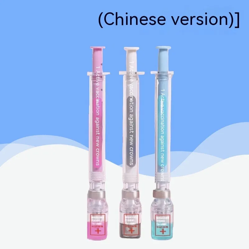Vaccine design gel pen with plastic construction and 0.5mm black refill
