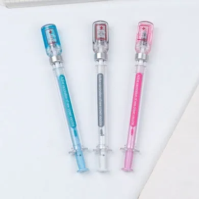 Vaccine design gel pen with plastic construction and 0.5mm black refill