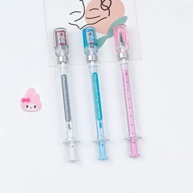 Vaccine design gel pen with plastic construction and 0.5mm black refill