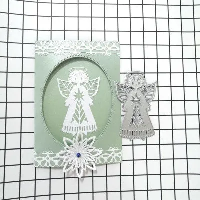 White angel knife mould for card embossing with 8x6 cm carbon steel construction and hanging storage