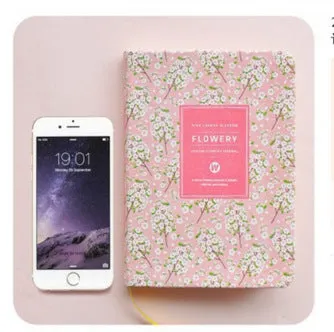 Floral notepad with fabric imitation leather cover showing wireless binding and Daolin paper pages