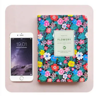Floral notepad with fabric imitation leather cover showing wireless binding and Daolin paper pages