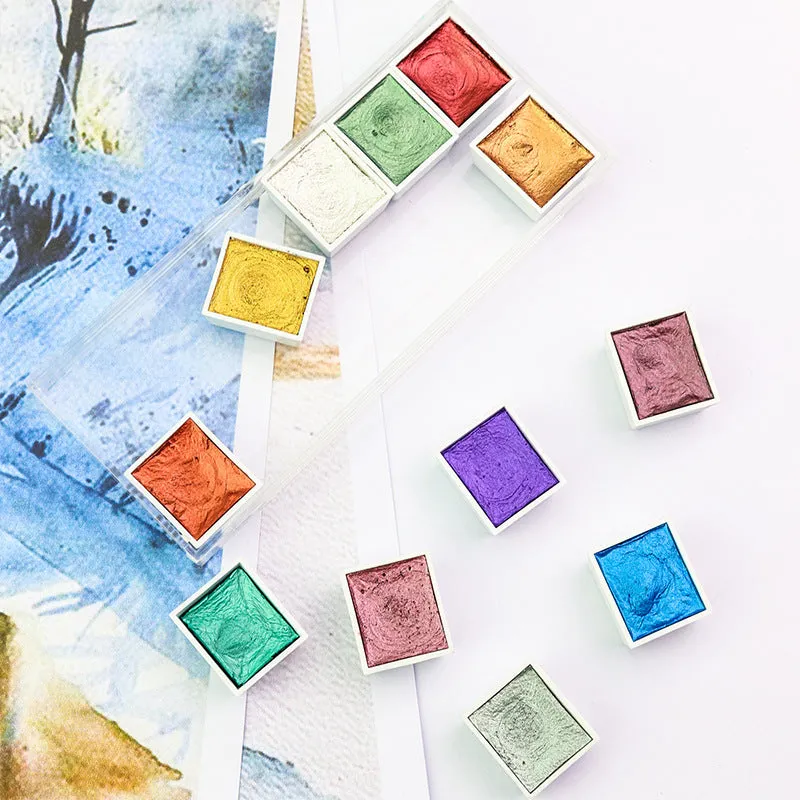 Boxed set of solid pearlescent watercolour pigments in Gem, Pearl or Starlight colour options