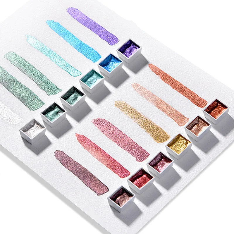 Boxed set of solid pearlescent watercolour pigments in Gem, Pearl or Starlight colour options