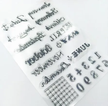 Transparent silicone vintage calendar stamp seal on a white background.