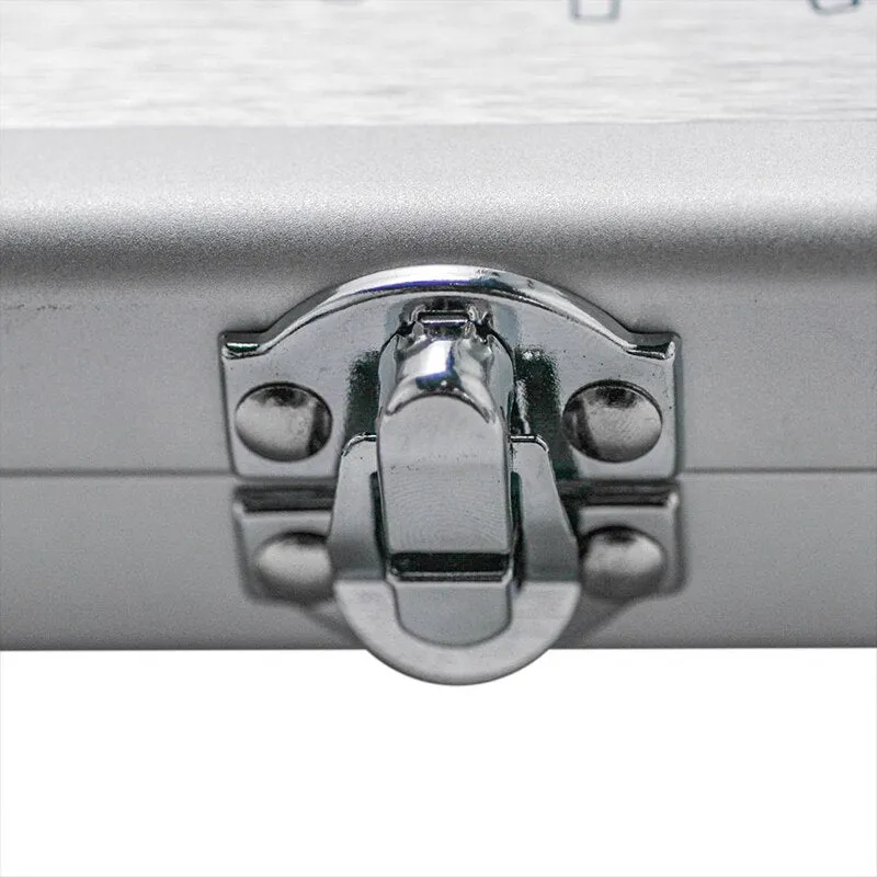 Silver aluminium storage box for TS100 soldering iron accessories with compact dimensions