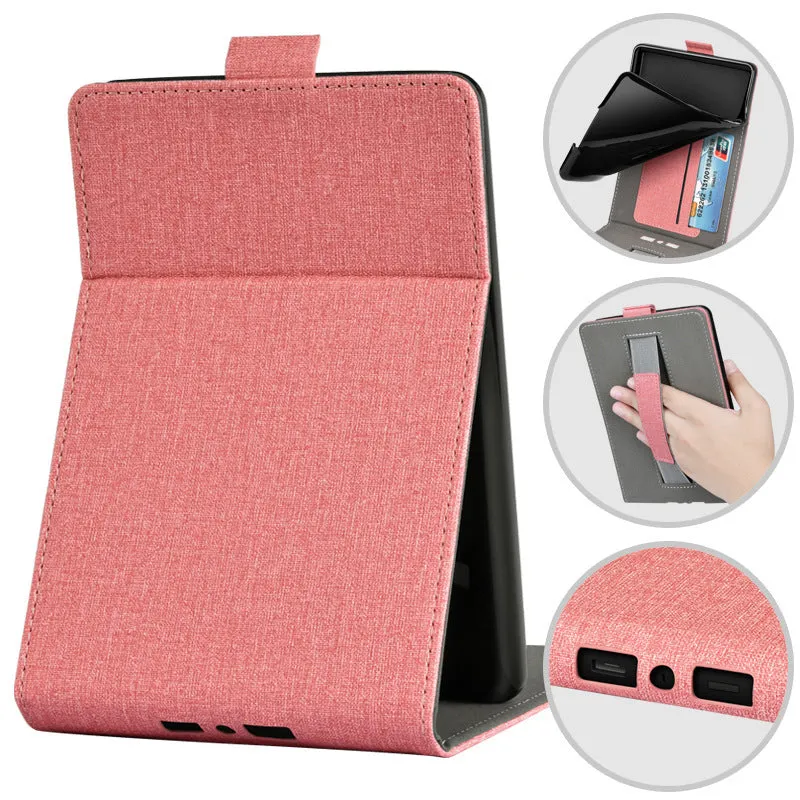 Handheld protective TPU case with bracket for a 6-inch Kindle, shown in a selected colour and embossed design.
