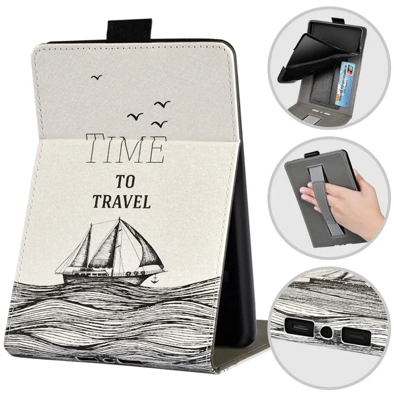 Handheld protective TPU case with bracket for a 6-inch Kindle, shown in a selected colour and embossed design.