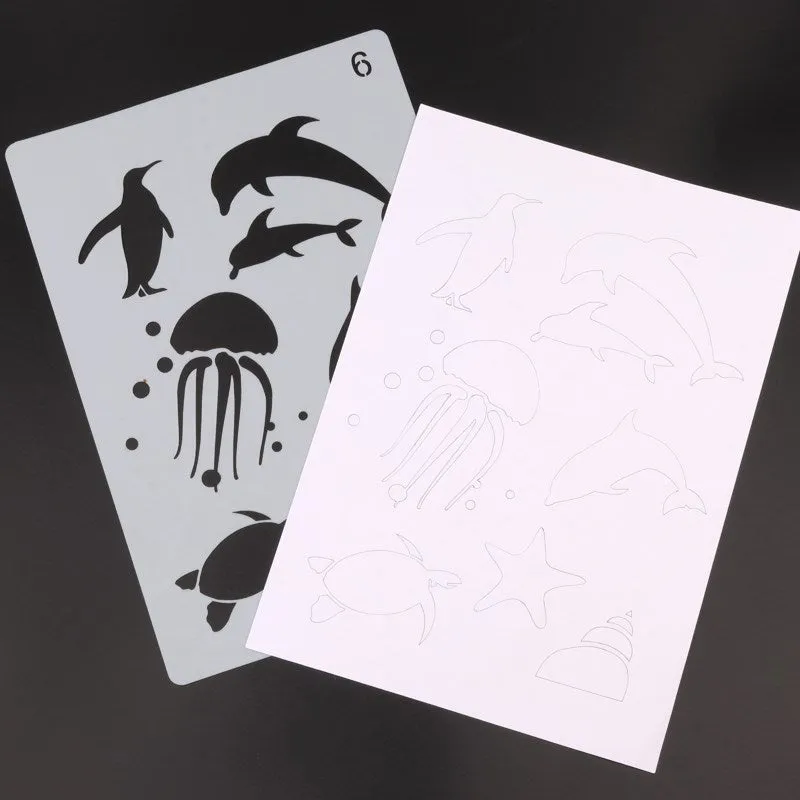 White plastic drawing stencil sets showing multiple pattern designs for art and craft projects