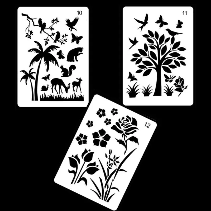 White plastic drawing stencil sets showing multiple pattern designs for art and craft projects