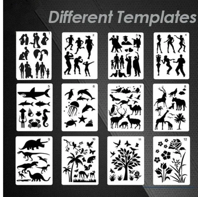 White plastic drawing stencil sets showing multiple pattern designs for art and craft projects