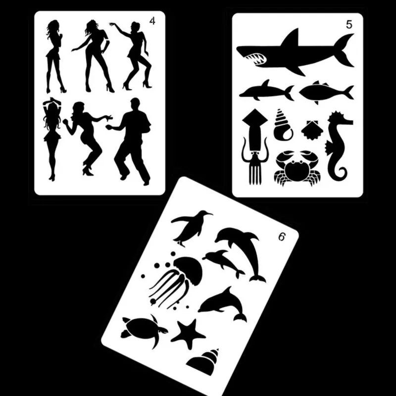 White plastic drawing stencil sets showing multiple pattern designs for art and craft projects