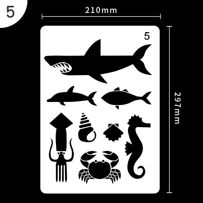 White plastic drawing stencil sets showing multiple pattern designs for art and craft projects