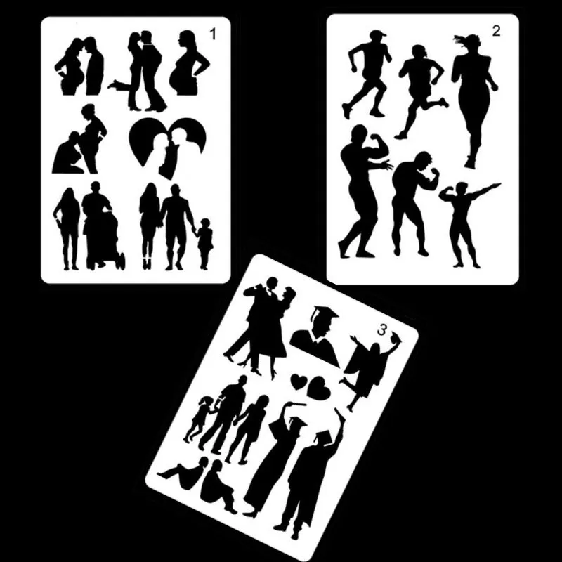 White plastic drawing stencil sets showing multiple pattern designs for art and craft projects