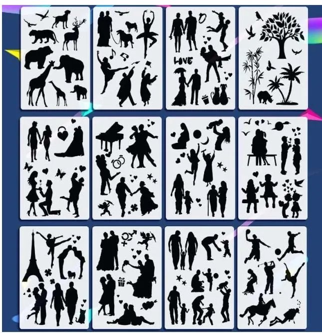White plastic drawing stencil sets showing multiple pattern designs for art and craft projects