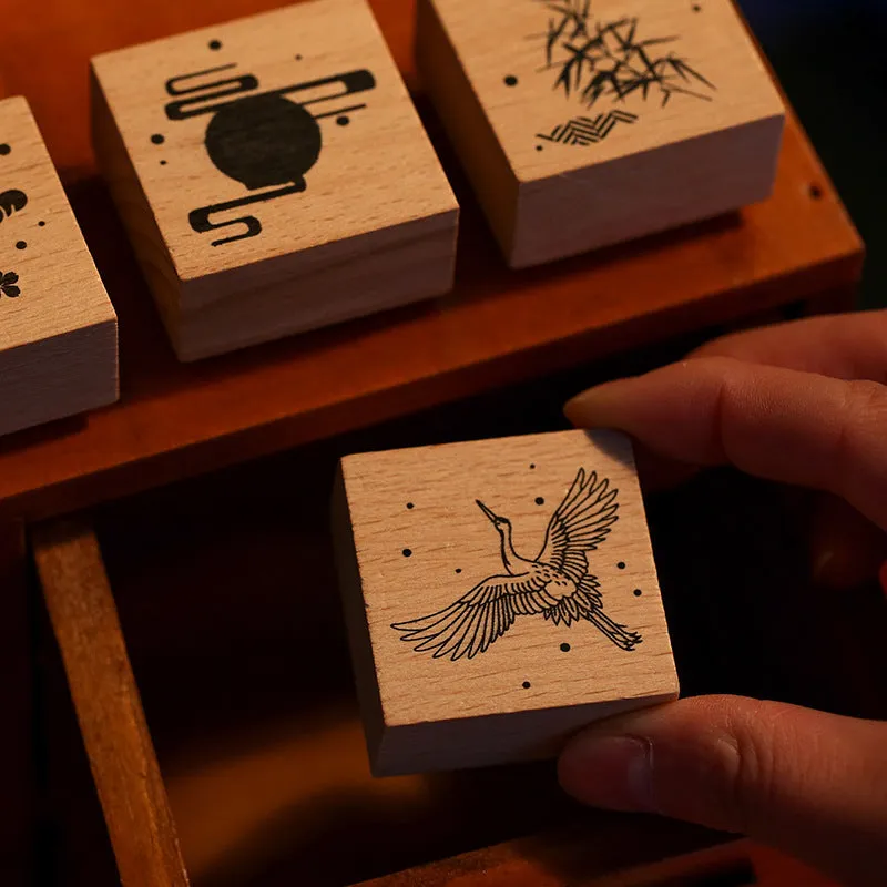 Mr. Paper wooden seal with crane design rubber printing plate for DIY stationery crafting