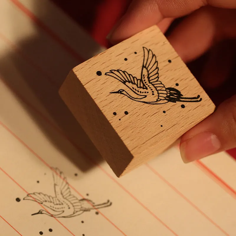 Mr. Paper wooden seal with crane design rubber printing plate for DIY stationery crafting