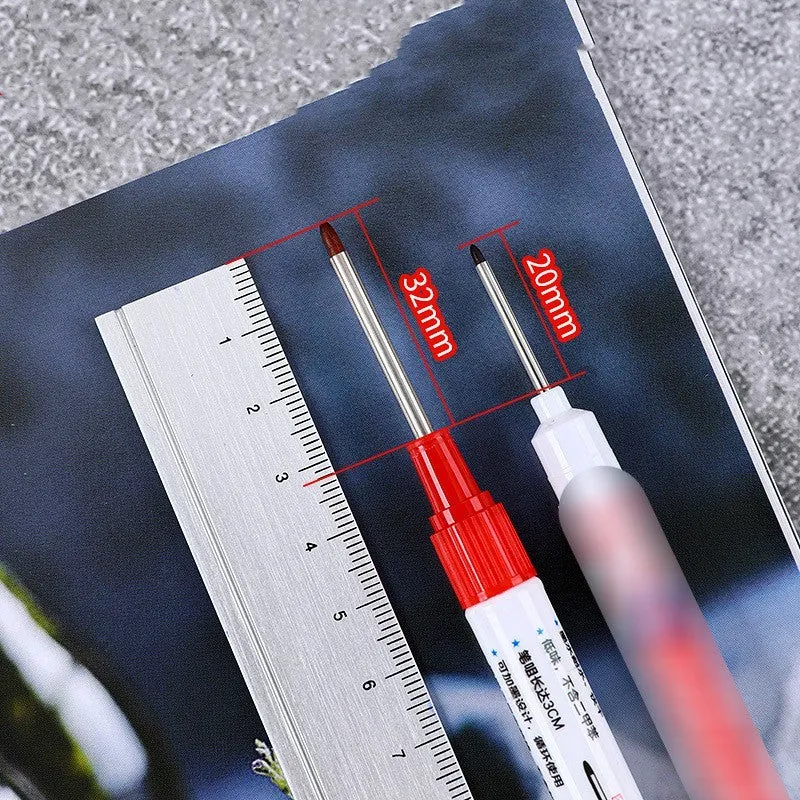 Quick-drying oil pen for woodworking in black, red, blue, and green, showing 15.2cm length.